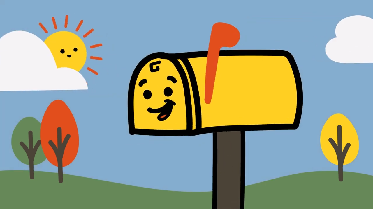 A cartoon of a smiling mail box.